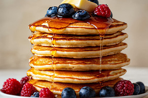 Pancakes with berries syrup, a Food & Drink Photo by AS Studio