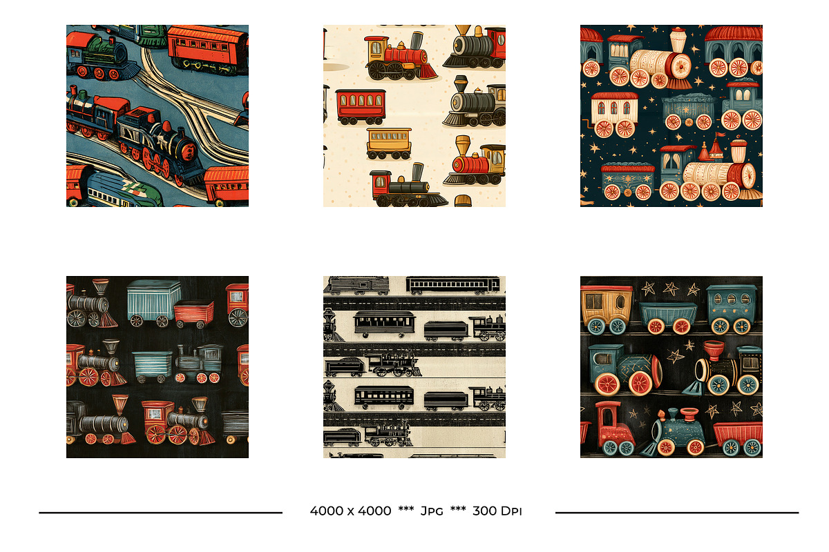 Vintage Toy Train Art Designs, a Pattern Graphic by karenfoleyphoto (Photo 4 of 9)