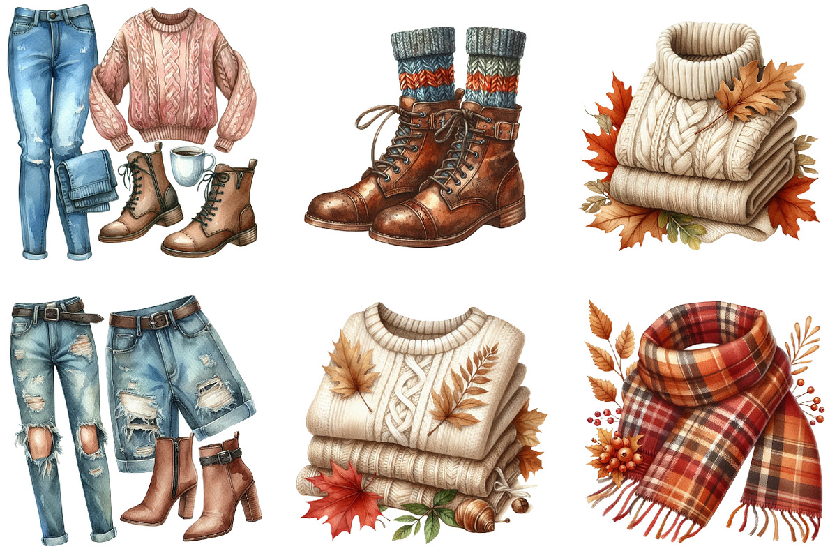 Watercolor Autumn Fashion Clipart, an Illustration by DreamArtGraphic (Photo 2 of 6)
