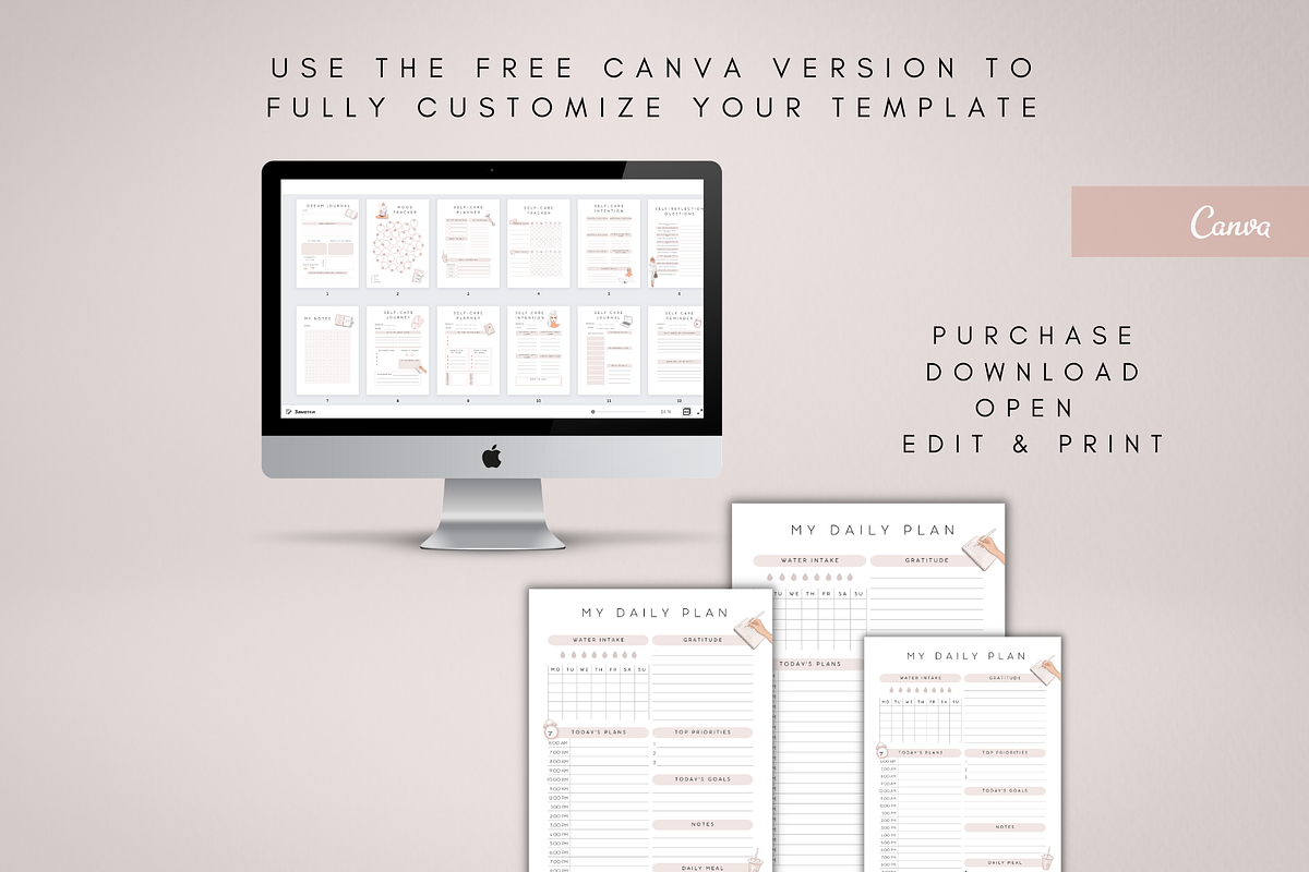 Digital Canva Daily Planner Template, a Stationery Template by BRANDcontent