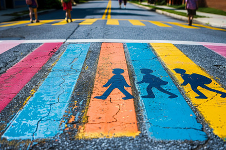 A crosswalk painted with vibrant chi, a Photo by Iftikhar Alam