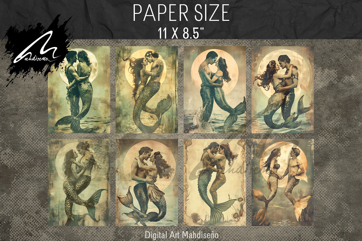 Vintage Mermaid Couple, Paper Print, a Person Illustration by Digital Art Mahdiseño (Photo 3 of 9)