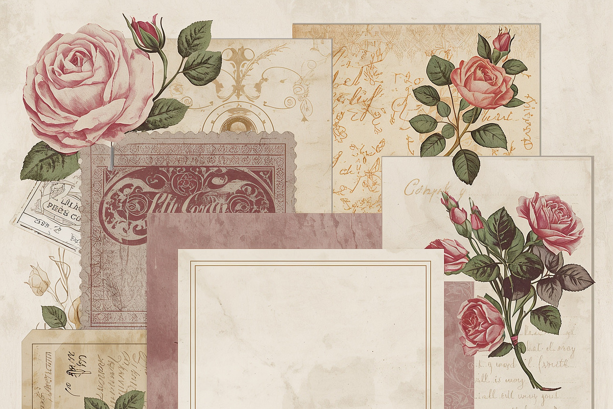 Romantic Rose Junk Journal Paper, a Background Graphic by Printable Treasure (Photo 4 of 4)