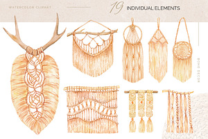 Watercolor Boho Macrame Clipart