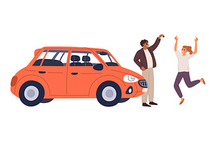 Man gives woman car. Holiday gift, a Transportation Illustration by Vectorbuum