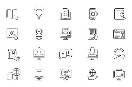 Online Education Icon Set, an Outline Icon by Vector Creator