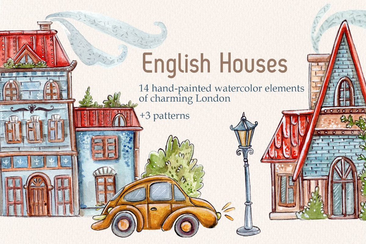 English Houses set +3 patterns, a Decorative Illustration by Kristina Crocus (Photo 1 of 5)