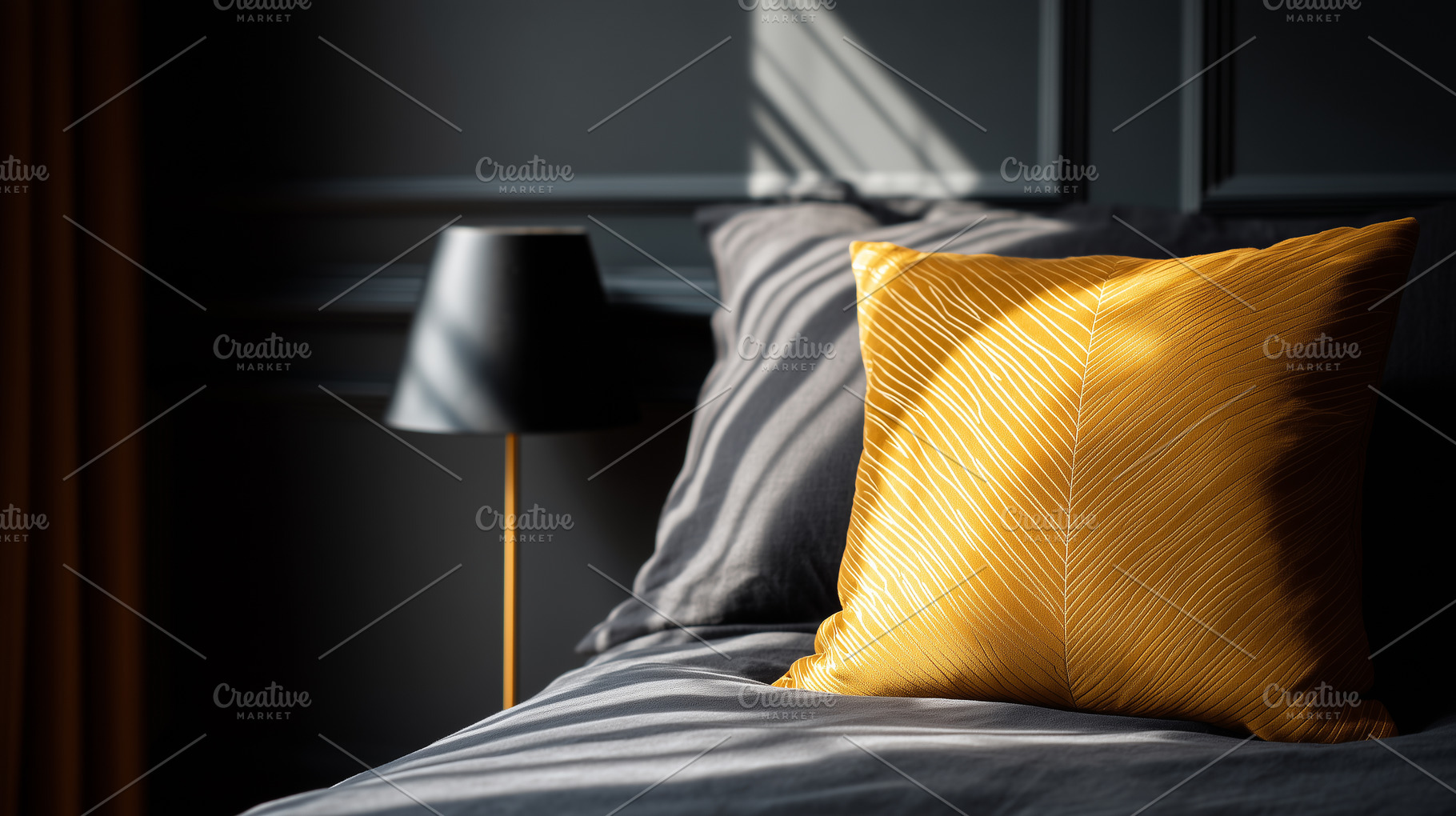 Luxury bedroom with a stylish yellow, an Architecture Photo by MistyDay