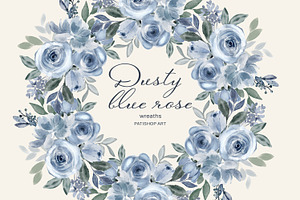 Watercolor Dusty Blue Floral Clipart