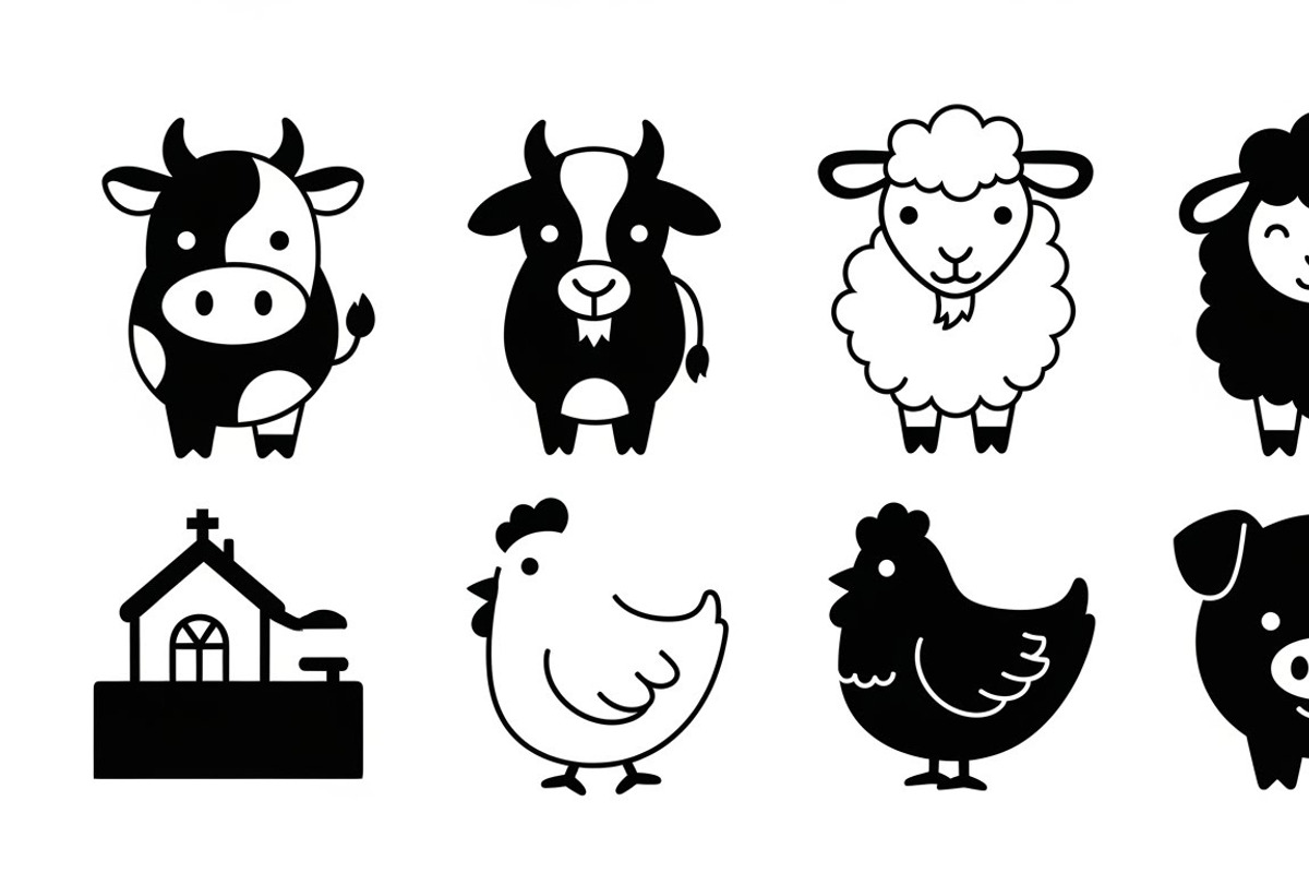 Cute Farm Animal Silhouette Bundle, an Illustration by hafijul (Photo 10 of 51)