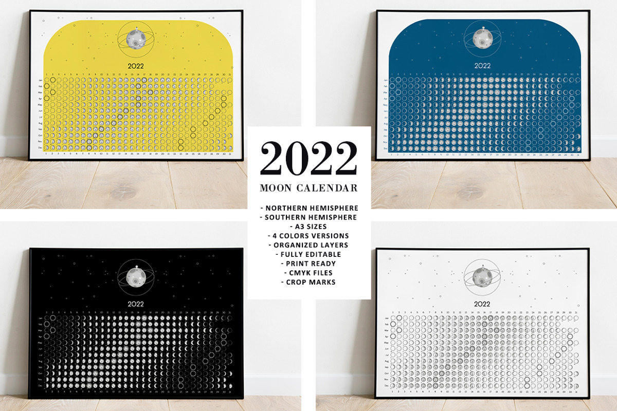 Moon Calendar 2022 MEGA BUNDLE, a Stationery Template by land art (Photo 7 of 11)