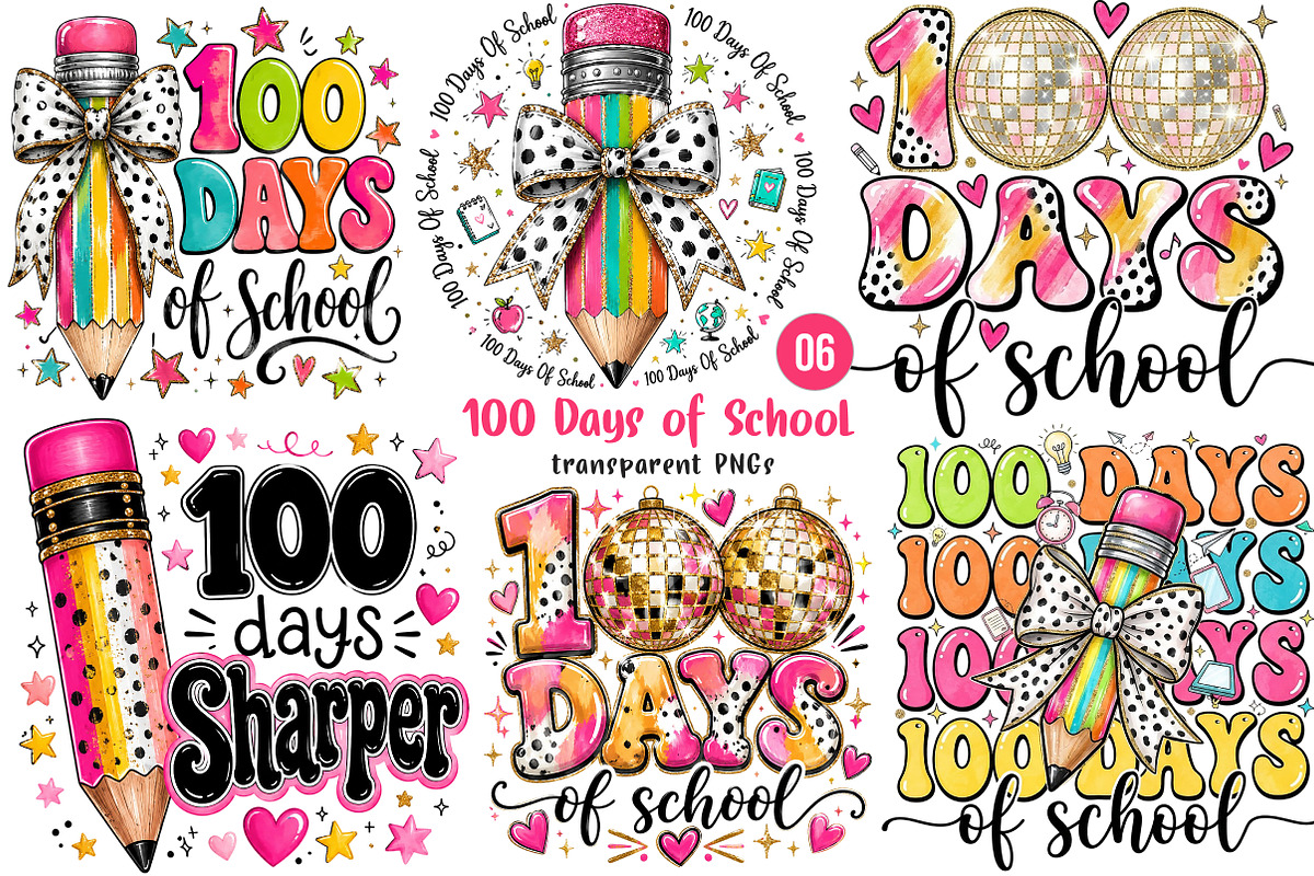 Preppy 100 Days of School PNG Bundle, a Transportation Illustration by SinaCreation (Photo 1 of 7)