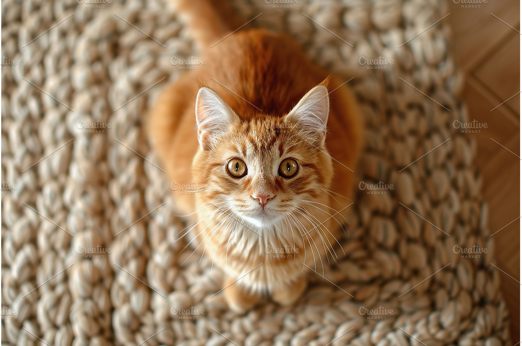 Curious ginger cat looking up with, an Animal Photo by Lermont51