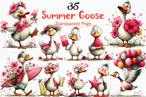 Whimsical Summer Goose Clipart, an Illustration by Craft Nest