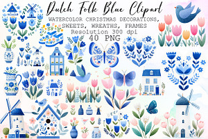 Dutch Folk Blue Clipart Set, an Illustration by Sublimation Artist