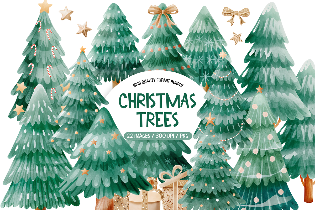 Christmas Trees Clipart, an Illustration by TatiMockup (Photo 1 of 4)