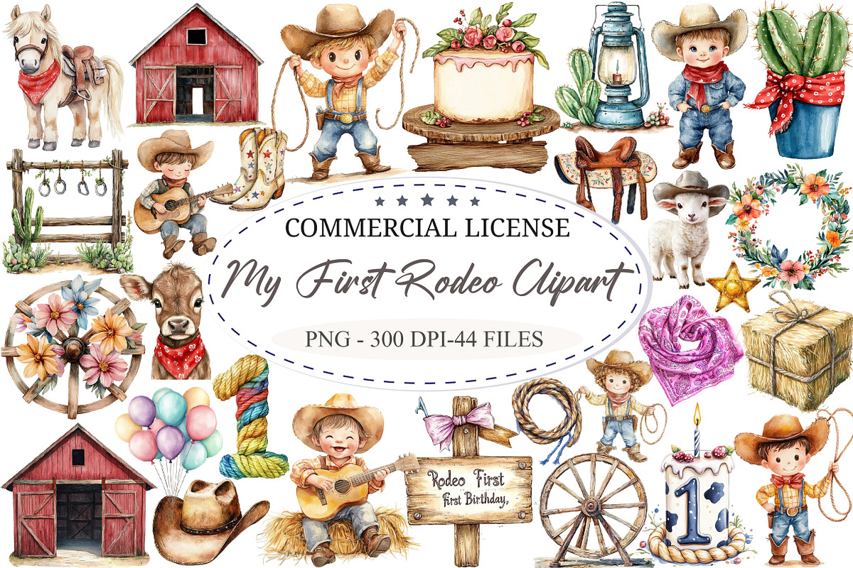 Watercolor My First Rodeo Clipart, a Seasonal Illustration by designcity5 (Photo 1 of 5)