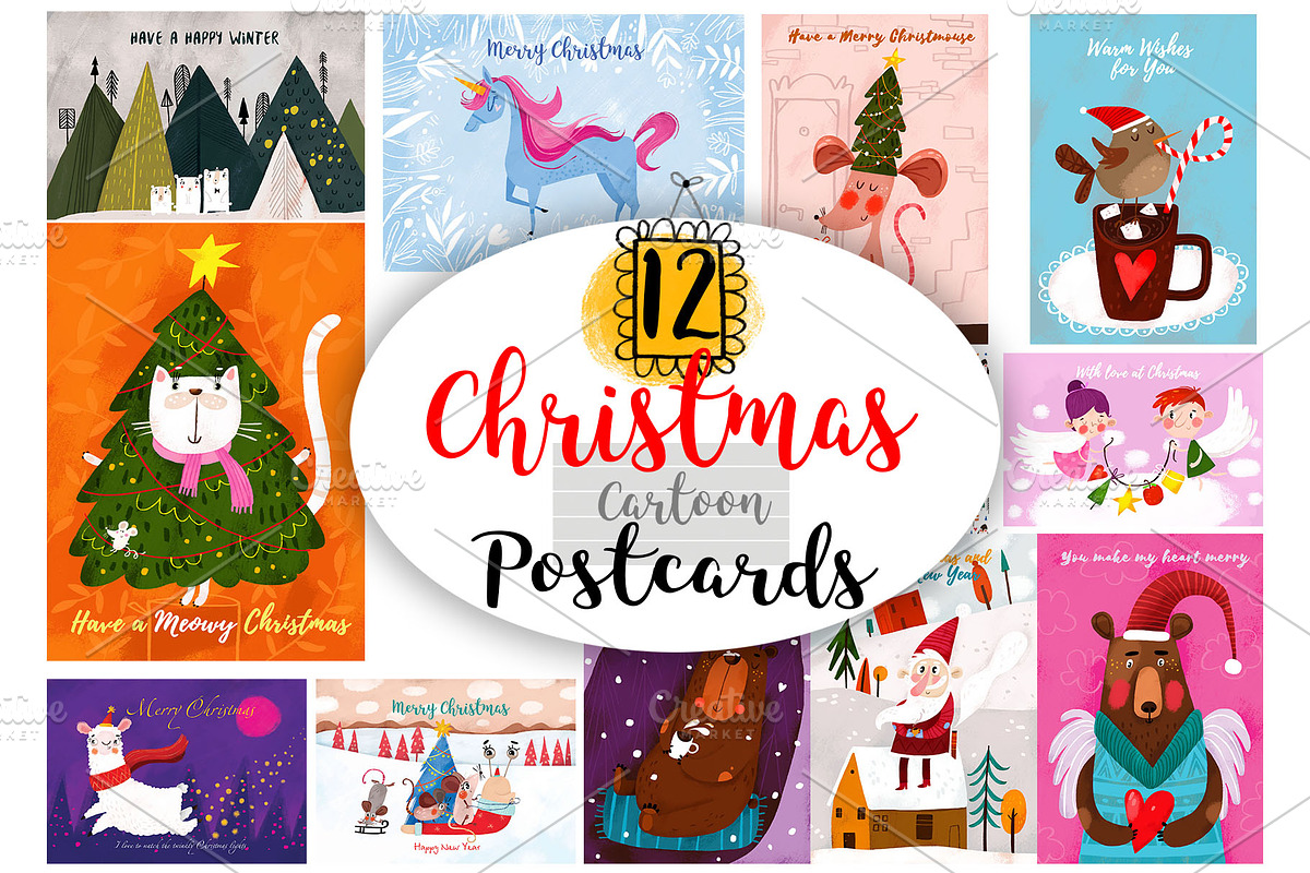 12 Christmas Postcards, an Animal Illustration by Ovocheva (Photo 1 of 12)