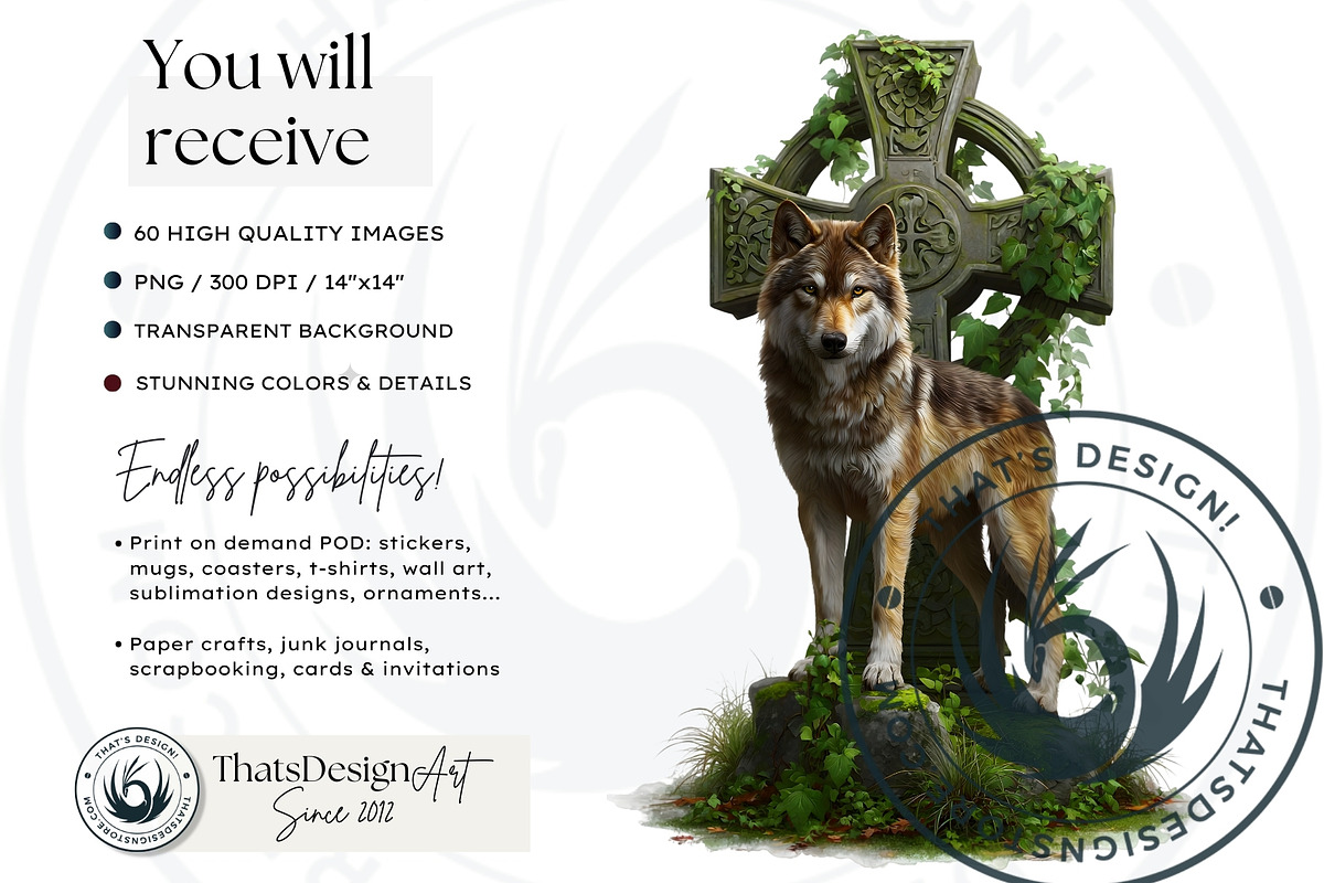 Watercolor Mystic Wolves Clipart Set, an Animal Illustration by ThatsDesignArt (Photo 2 of 15)