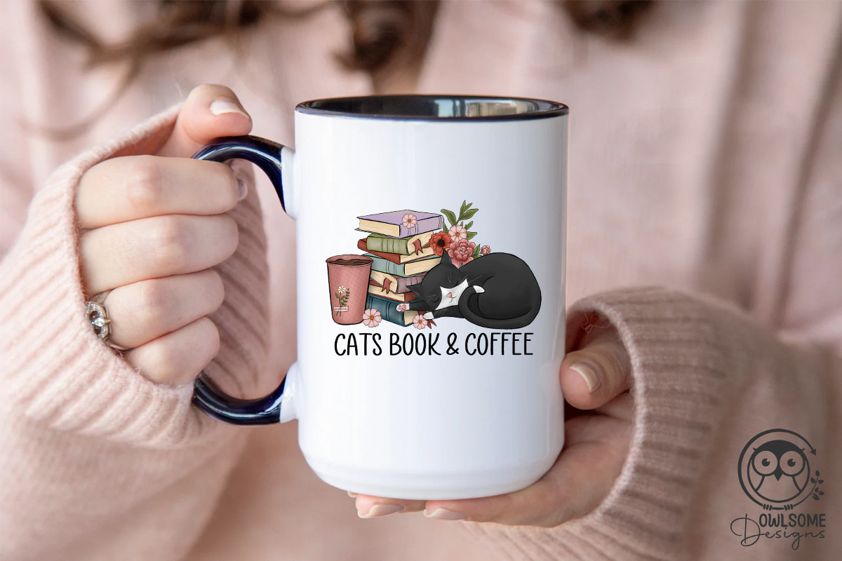 Cats Book And Coffee Png Sublimation, a Graphic by Owlsome.Designs (Photo 2 of 5)