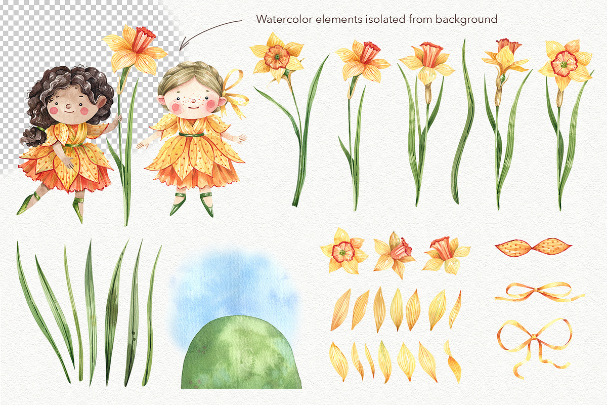 Daffodils Princesses, a Decorative Illustration by Watercolor by Tonia Tkach (Photo 3 of 5)