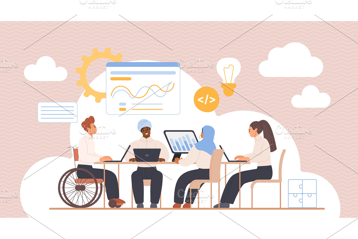 Diverse team collaborating project, a Person Illustration by Lemberg Vector