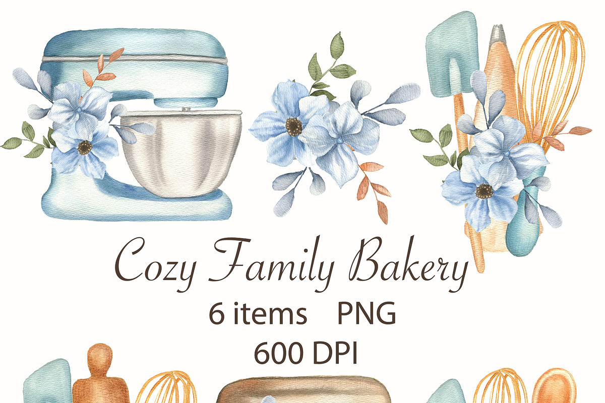 Watercolor blue Baking Clipart Set, an Illustration by ViolettaKh (Photo 3 of 9)