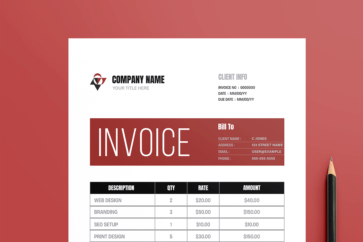 Modern Professional Invoice Template, a Stationery Template by MightyDesign (Photo 2 of 6)
