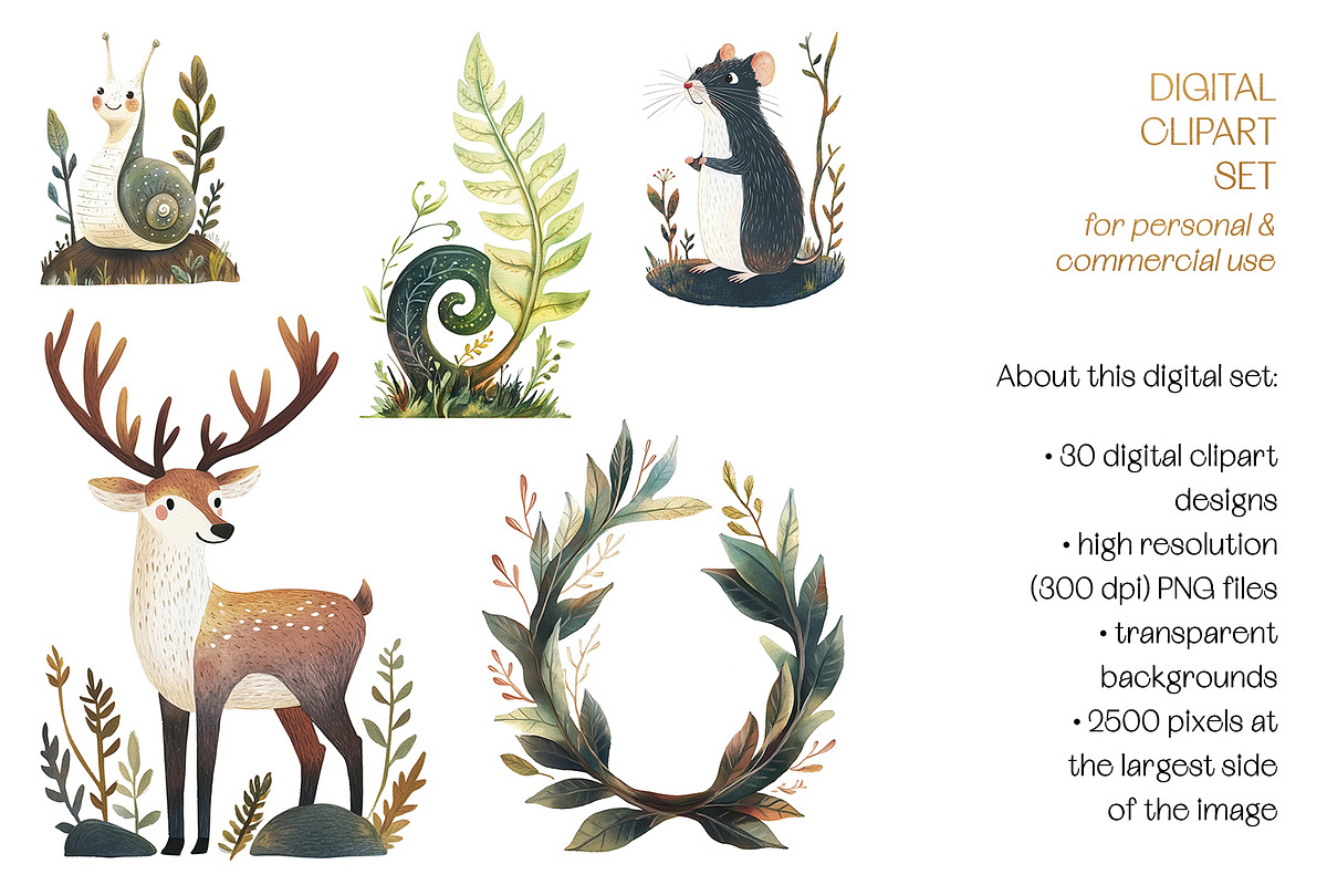 The Naive Woodlands Clipart Set, a Decorative Illustration by The Dutch Lady Designs (Photo 3 of 7)