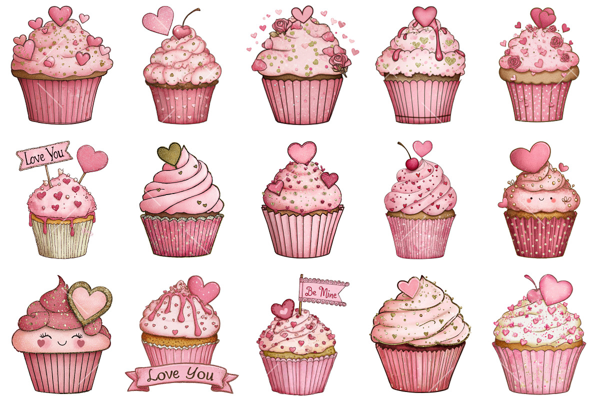 Valentine Cupcake Clipart, an Illustration by OK Design (Photo 3 of 6)