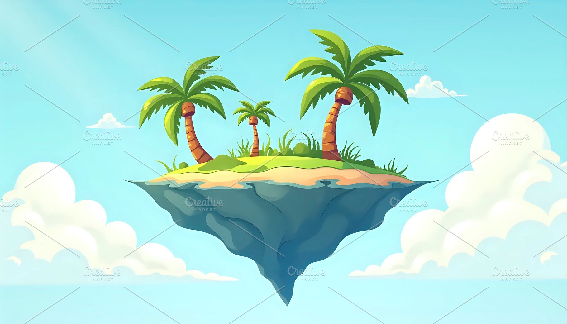 Floating Island With Palm Trees In S, a Photo by LOGOCREATIVE