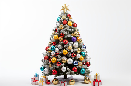 Decorated christmas fir tree with gift boxes on white background, a Holiday Photo by AlyaAnd