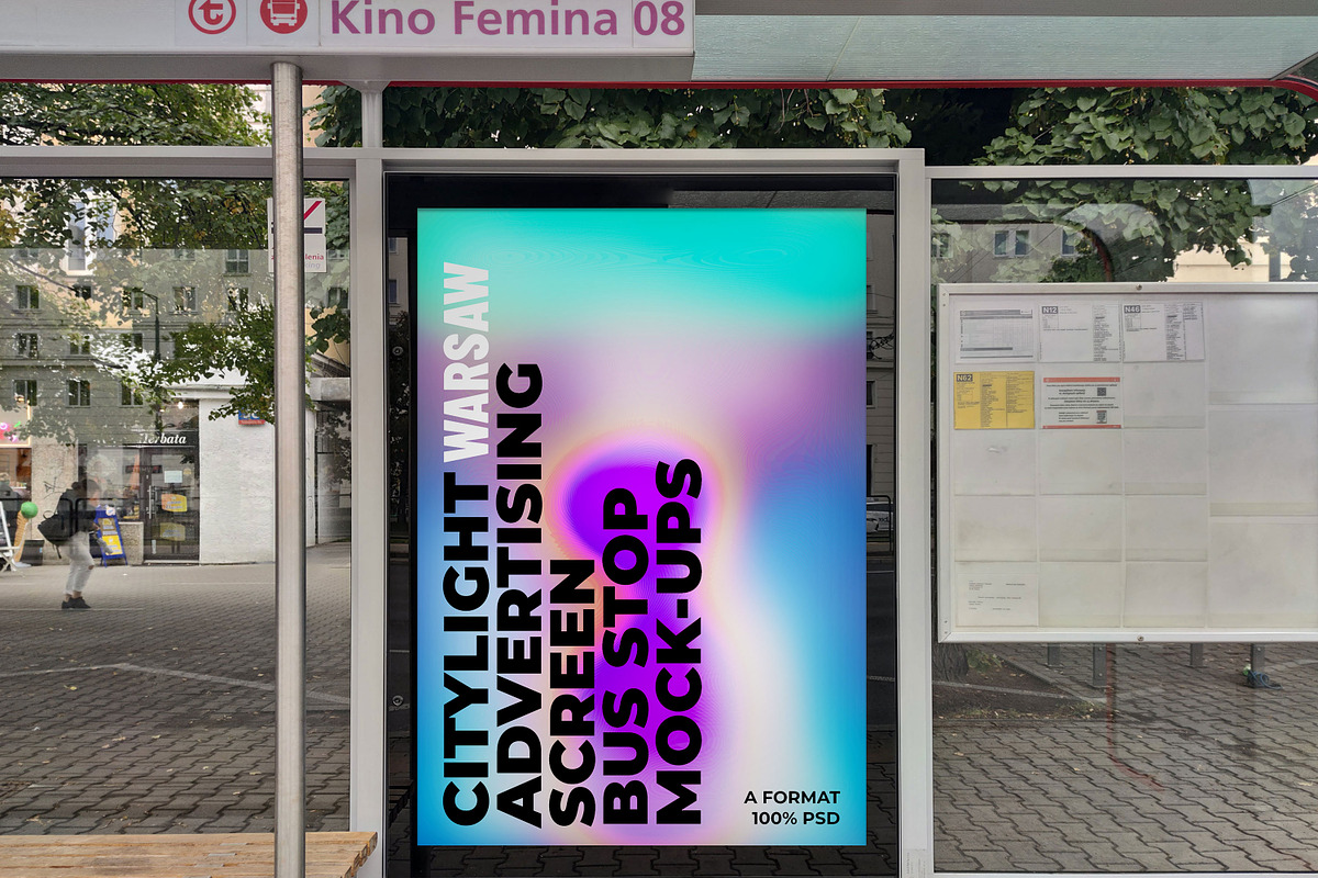 Warsaw Citylight Ad Bus Stop 11 v2, an Advertising Mockup by Graphic Shelter (Photo 4 of 7)
