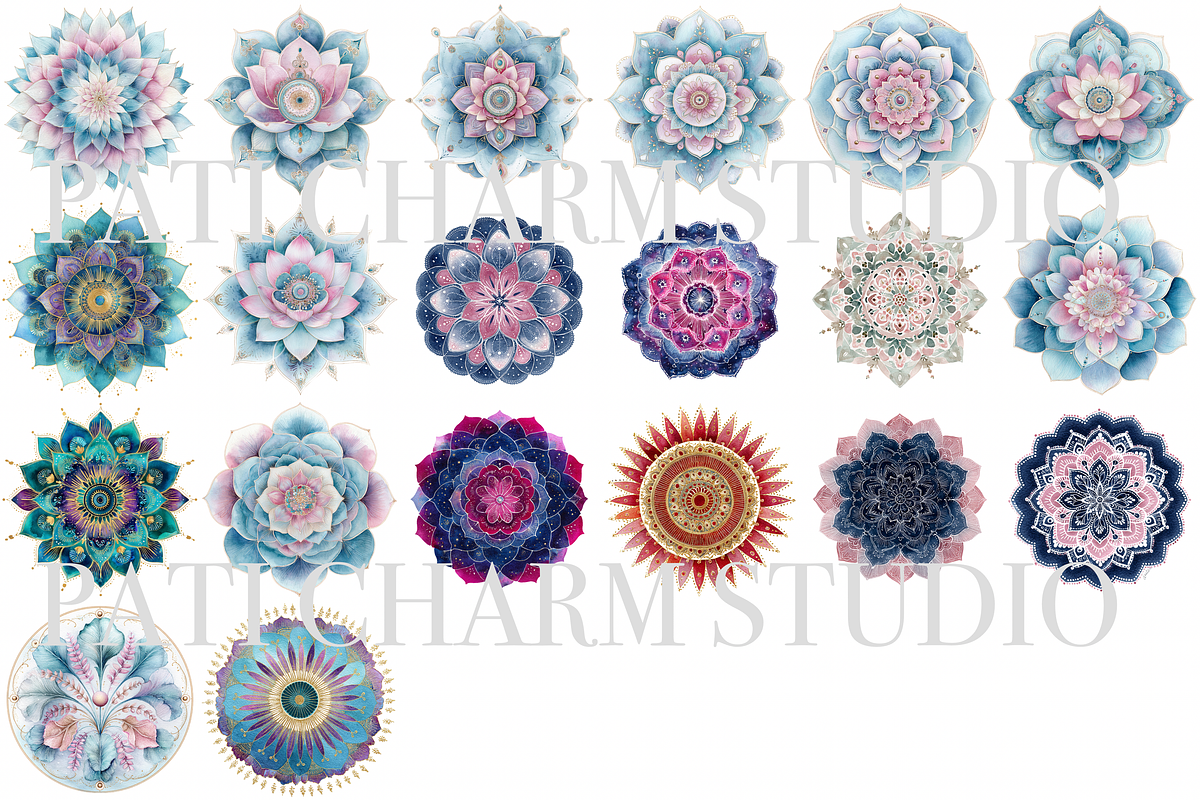 20 Watercolor Mandala Clipart, a Decorative Illustration by Pati Charm Studio (Photo 2 of 8)