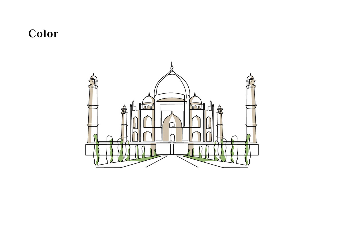 Line Art Taj Mahal Illustration, a Decorative Illustration by Brand_Hero (Photo 3 of 4)