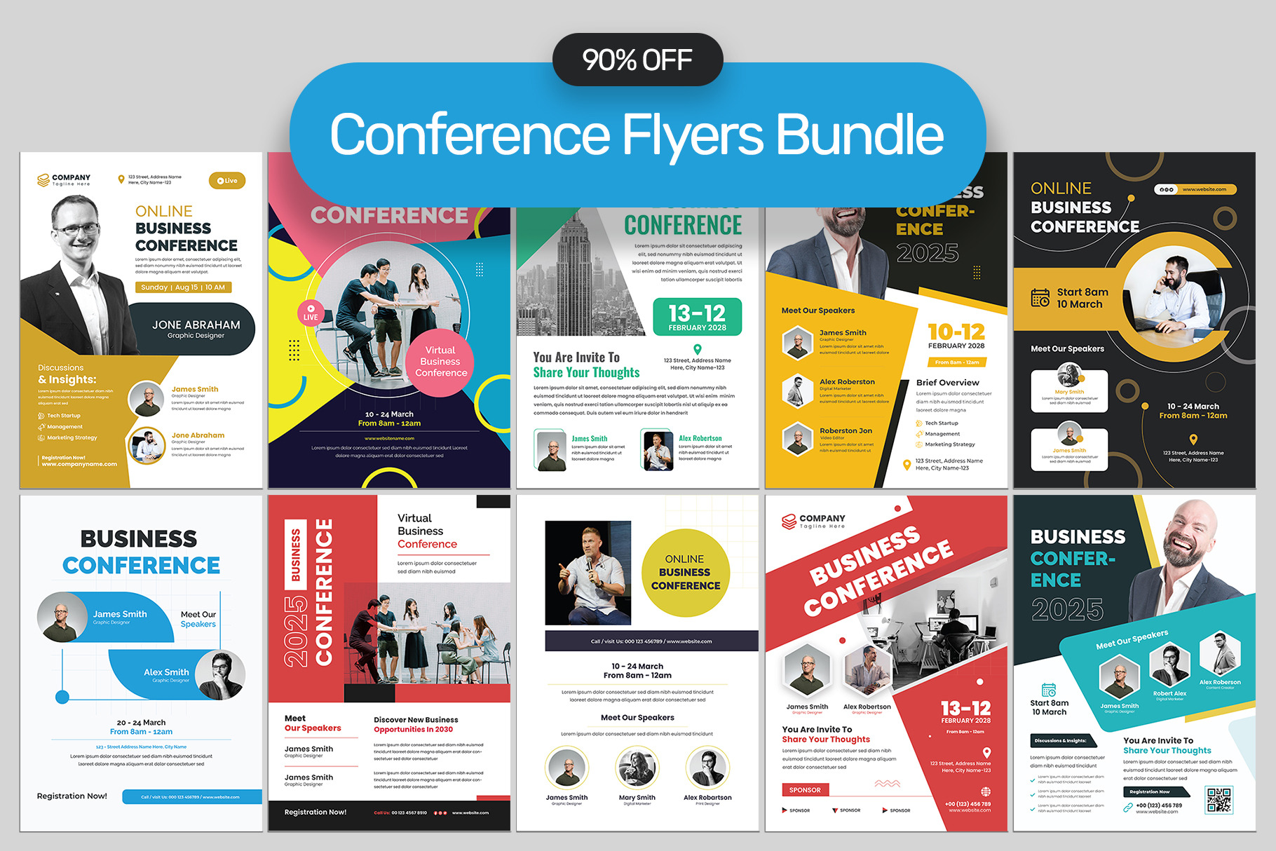 10 Conference Flyers Template Bundle
