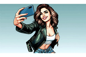 Stylish Woman Taking Selfie in Comic, a Person Illustration by AlexArt
