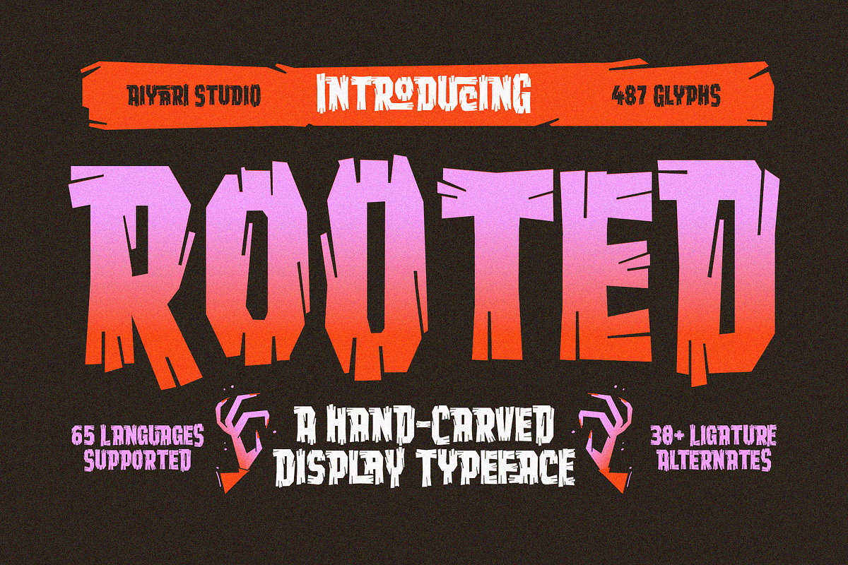 Rooted Display Typeface, a Sans Serif Font by Aiyari (Photo 1 of 12)