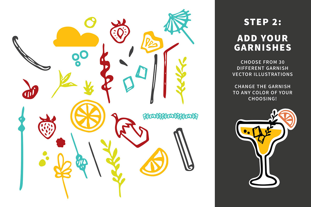 Build-A-Cocktail Vector Pack, a Food Illustration by Hues of Hodges