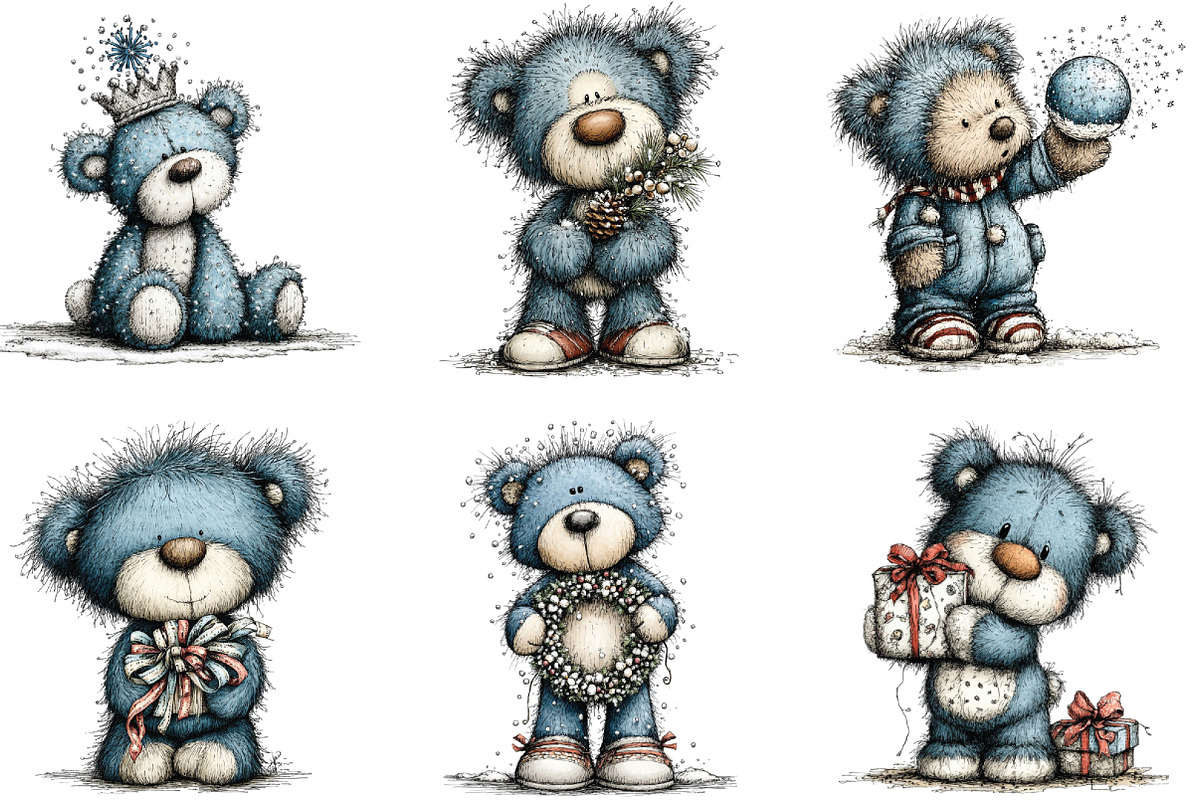 Christmas Teddy Bear Blue Clipart, an Illustration by CraftArtStudio (Photo 4 of 6)