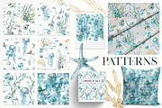 Watercolor ocean animals background, an Animal Illustration by Yuliya Derbisheva (Thumbnail 11 of 13)