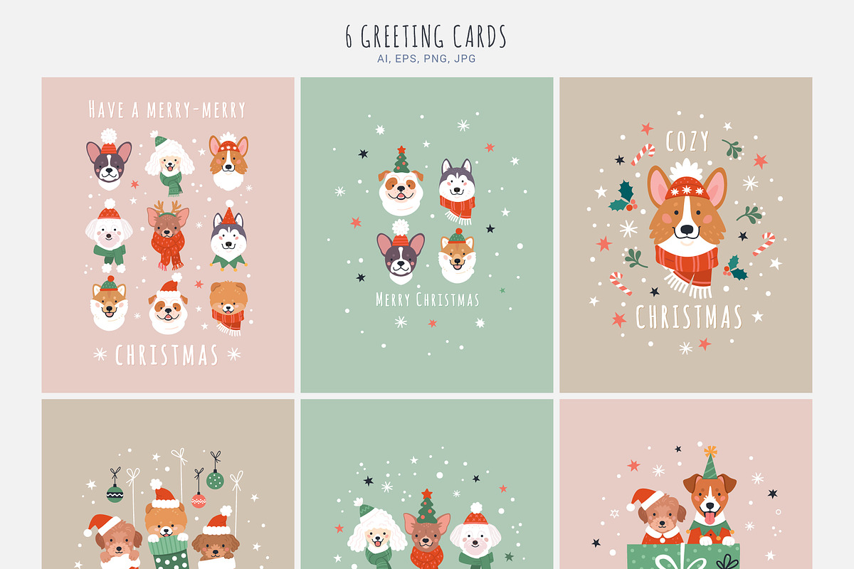 Christmas Dogs vector collection, a Decorative Illustration by 12pm-am (Photo 3 of 10)