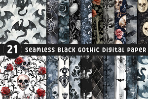 Seamless Black Gothic digital paper, an Illustration by CreationArt