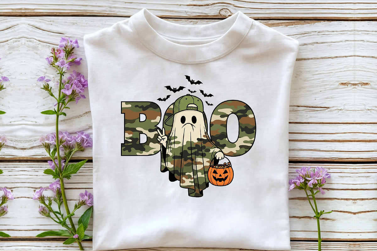 Camo BOO Halloween Sublimation PNG, an Illustration by DreamCafeArt (Photo 5 of 6)