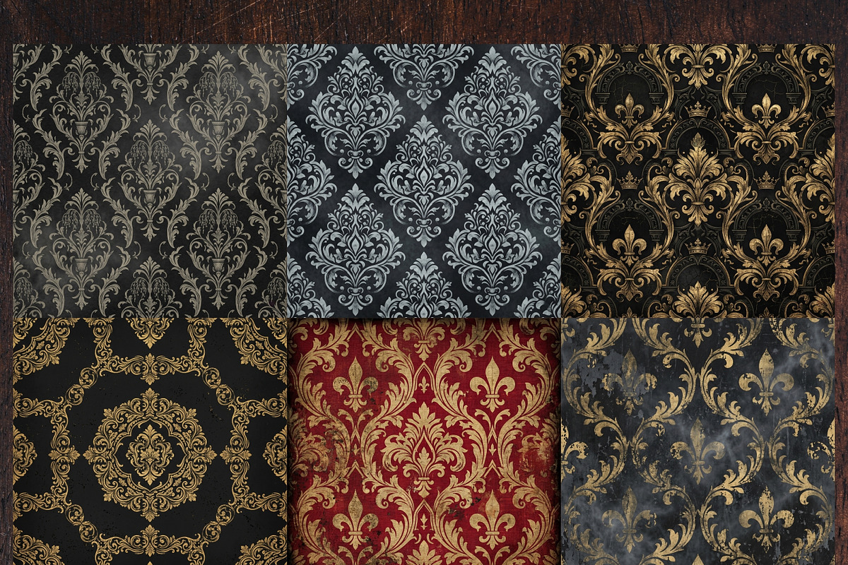 Gothic Damask Digital Paper, a Pattern Graphic by LA Design (Photo 2 of 10)