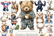 Watercolor Funny Animals Clipart, an Illustration by Craft Nest (Thumbnail 1 of 6)