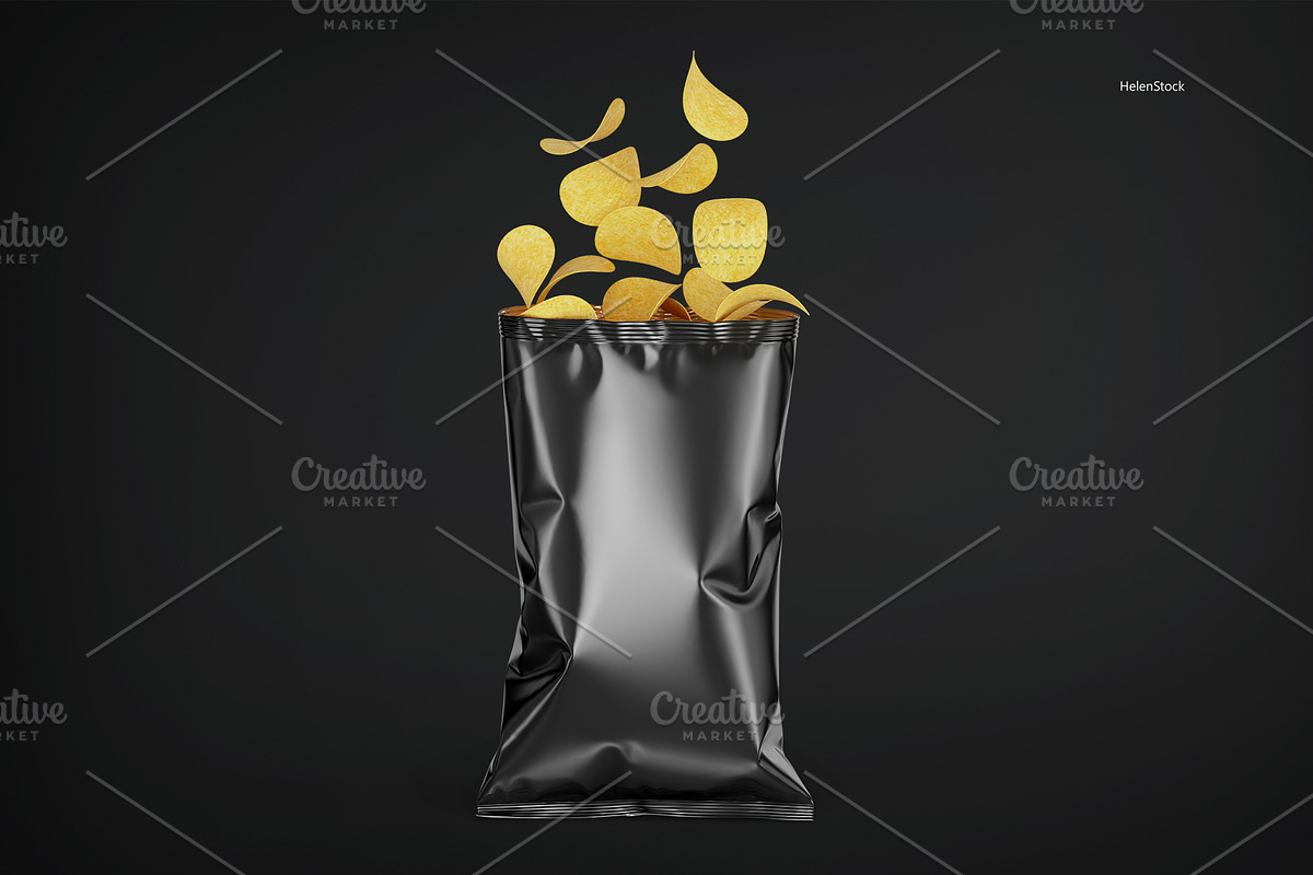 Opened Glossy Snack Package Mockup, a Packaging Mockup by HelenStock (Photo 6 of 8)