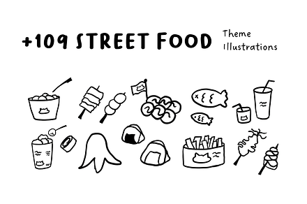 +109 Street Food Set Illustration, a Food Illustration by RefocusMyJourney