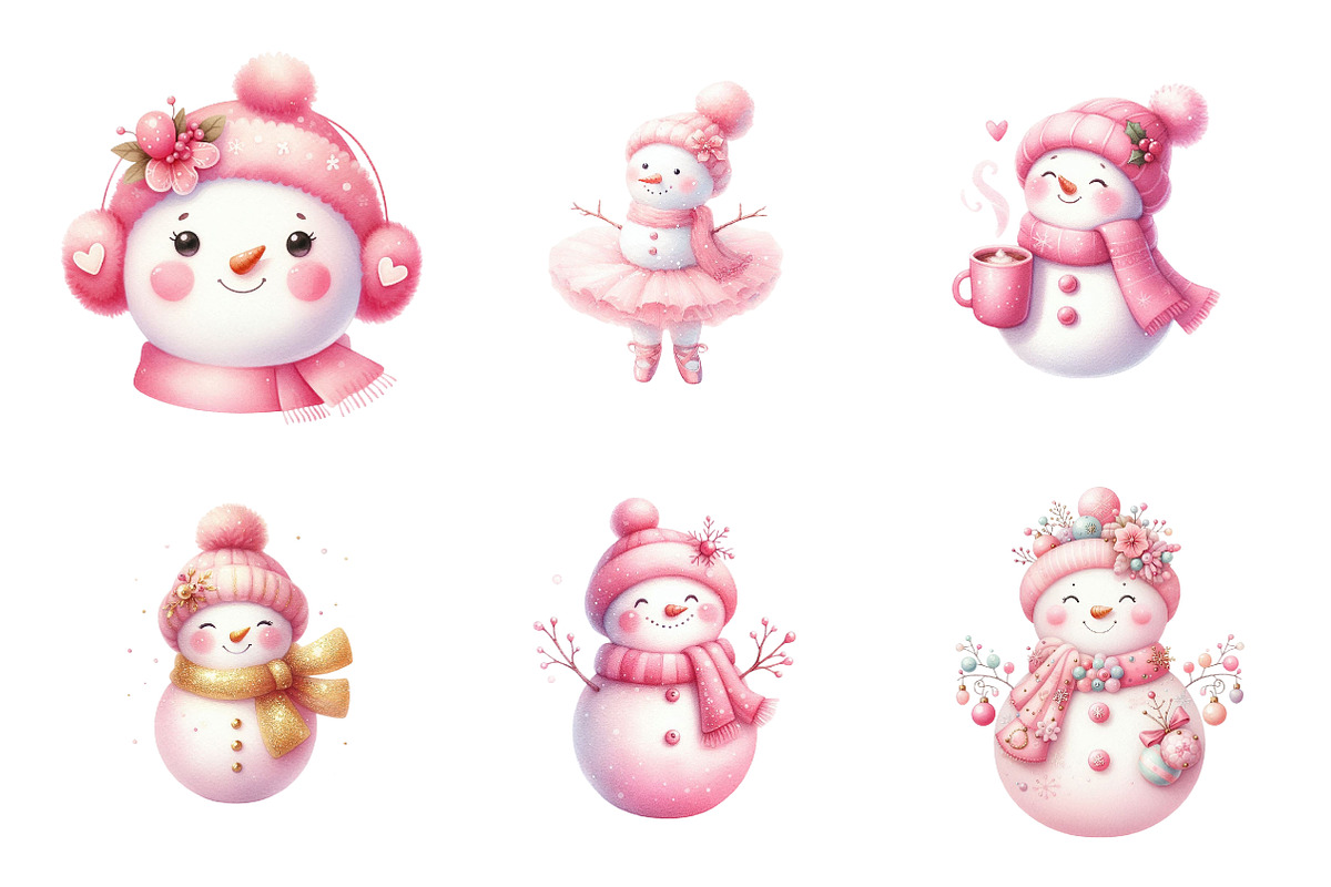 Pink Snowman Clipart, an Illustration by Design Market (Photo 3 of 5)