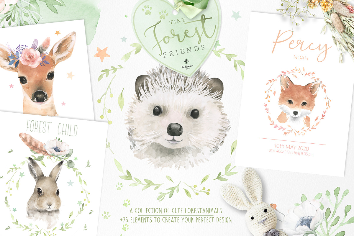 watercolor forest animal portraits, an Animal Illustration by beehouse studio (Photo 1 of 11)
